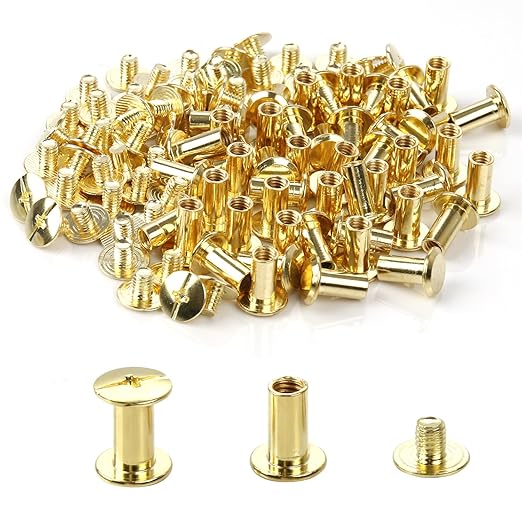 Chicago Binding Screws - 5mm x 10mm Binding Posts - 9.5mm Phillips Nut - Chicago Screw Binding Post Screw Kit for DIY Leather Decoration Scrapbook Photo Albums Bookbinding (Gold, 50 PCS)