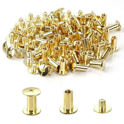 Chicago Binding Screws - 5mm x 10mm Binding Posts - 9.5mm Phillips Nut - Chicago Screw Binding Post Screw Kit for DIY Leather Decoration Scrapbook Photo Albums Bookbinding (Gold, 50 PCS)