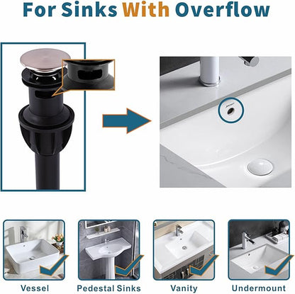 Pop Up Drain for Bathroom Vanity Vessel Sink, Bathroom Sink Drain Stopper with Overflow, Anti-Clog Universal Sink Stopper Rapid Draining, Brushed Nickel