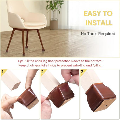 BALEINE 16 Pack Silicone Chair Leg Floor Protectors, Stool Leg Protectors Cap, Non-Slip Chair Leg Caps for Hardwood Floors (Brown  Large (Square), 16 Pack)