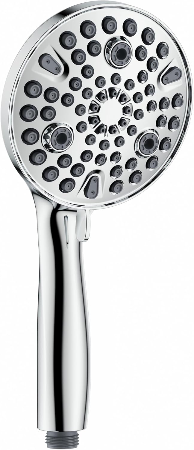 XMJAS-TURN High Pressure 10-mode Handheld Shower Head - Anti-clog Nozzles,Built-in Power Wash to Clean Tub, Tile & Pets,Extra Long 5 ft.Stainless Steel Hose, Copper interface shower holder