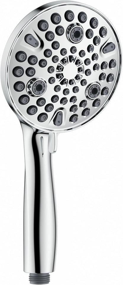 XMJAS-TURN High Pressure 10-mode Handheld Shower Head - Anti-clog Nozzles,Built-in Power Wash to Clean Tub, Tile & Pets,Extra Long 5 ft.Stainless Steel Hose, Copper interface shower holder