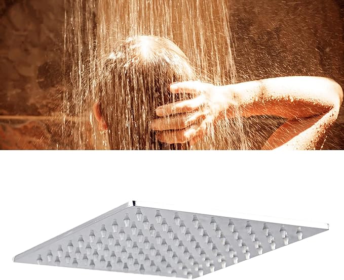 Stainless Steel Silicone Nozzle Shower Head, Adjustable Angle Square High-Pressure Rainfall Showerhead Replacement, 8 Inches