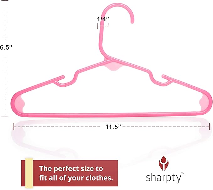 Sharpty Kids Plastic Hangers, Children's Hangers for Baby, Toddler, and Child Clothes - Everyday Standard Use - Ideal for Boys and Girls Closet, Clothing, Pants, Coats, and More - Pink, 40 Pack