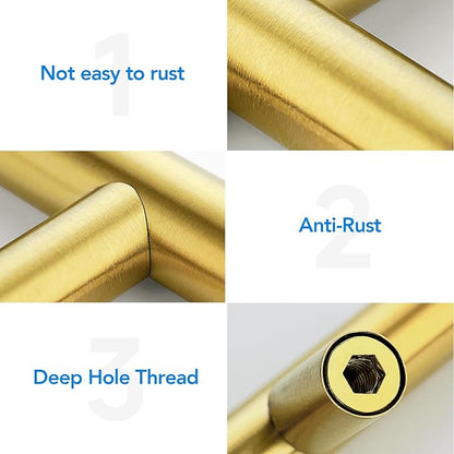 Brushed Brass Cabinet Handles 4 Inch Hole Spacing, Stainless Steel Drawer Pulls for Cabinets, Kitchen, Bathroom, Dresser 5 Pack