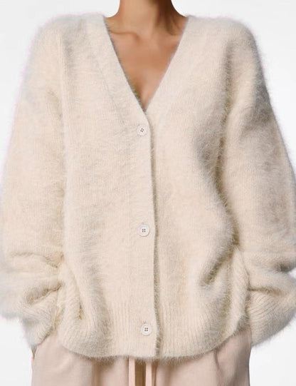 Womens Fuzzy Cardigan Sweater V Neck Long Sleeve Button Down Slouchy Furry Knit Sweaters 2026