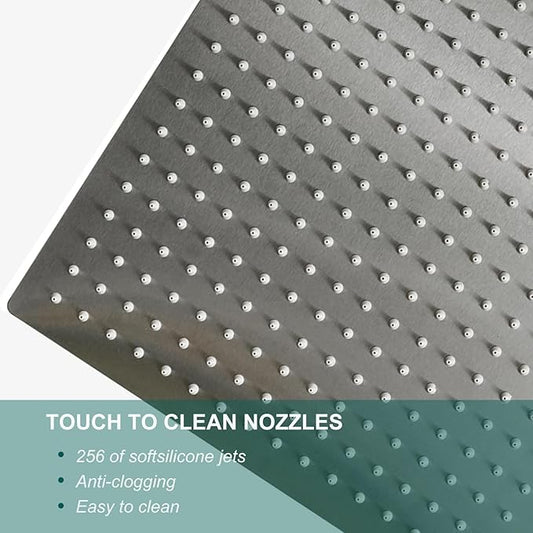 Hoimpro 12 Inch Square Rain Shower Head, Large Waterfall Rainfall Showerhead, High Pressure Stainless Steel Rainhead, 116'' Ultra-Thin Water Saving Design with Silicone Nozzle, Brushed Nickel