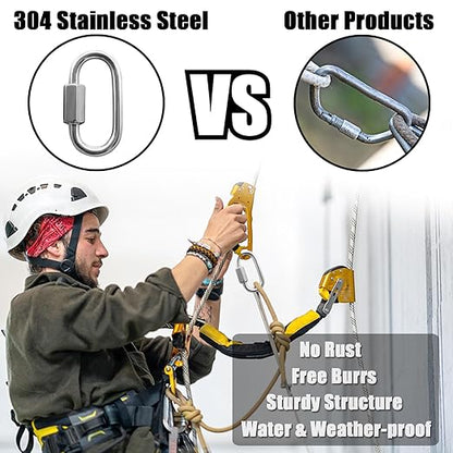 Anvin 2 Pack Large Quick Links M10 38 Inch Heavy Duty Carabiner Stainless Steel Chain Links Connector D Shape Locking Chain Hooks Repair Utility Screw Links for Camping Outdoor Equipment Hammocks