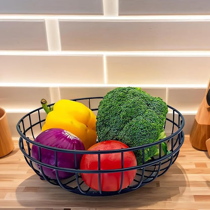 decorative baskets for homedecor, wire fruit vegetable bowl, desktop storage basket suitable for kitchen counters, modern simple single-layer fruit basket?black)