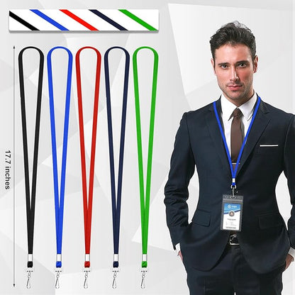 50 Pcs Badge Lanyards Flat Lanyards for ID Badges Bulk Blue lanyard with Swivel J Hook Clip for Office Worker, Student, Teacher