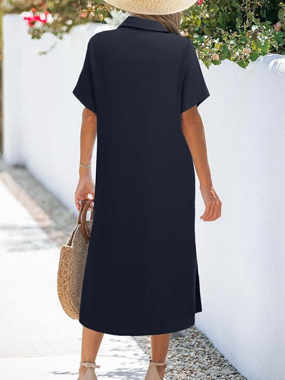 Zeagoo Womens Dress Summer Casual Short Sleeve Button Down Shirt Dresses Beach Cover Up with Pockets