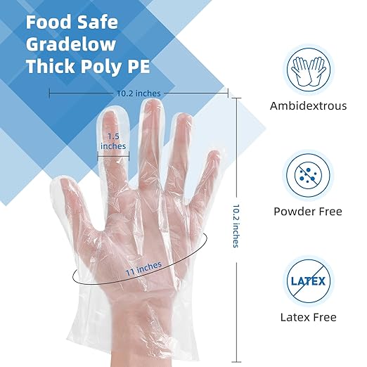 Brandon-super Food Prep Gloves Plastic Food Safe Gloves, Food Handling, One Size Fits Most Poly 500ct Clear 500 Count (Pack of 1)
