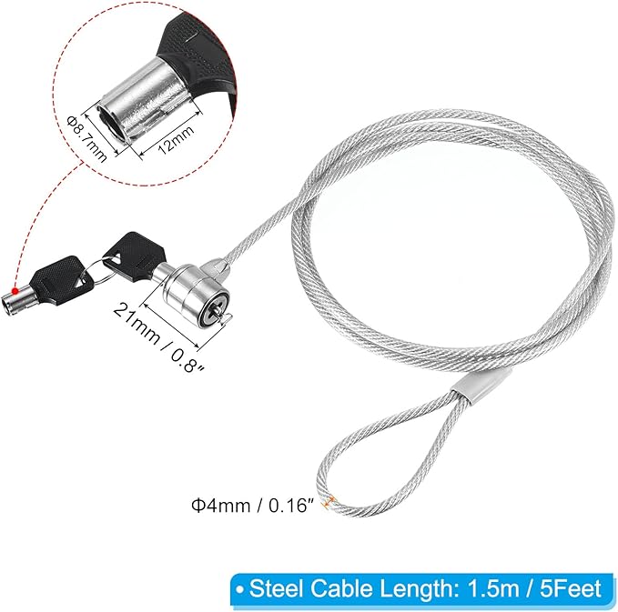 PATIKIL Laptop Cable Lock 5 Ft Security Cable, 2 Pack Hardware Anti Theft Lock with 2 Keys for Computer Monitors Notebook Other Devices, Silver