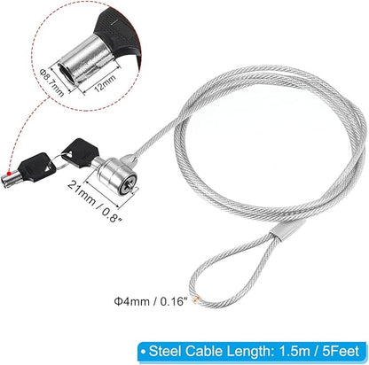 PATIKIL Laptop Cable Lock 5 Ft Security Cable, 2 Pack Hardware Anti Theft Lock with 2 Keys for Computer Monitors Notebook Other Devices, Silver