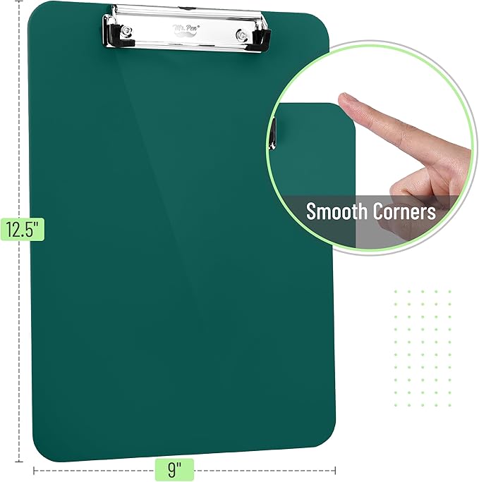 Mr. Pen- Plastic Clipboard, 12.5 x 9, Dark Green Clipboards for Kids  Adults, Clipboards Plastic, Clip Board, Teacher Clipboard
