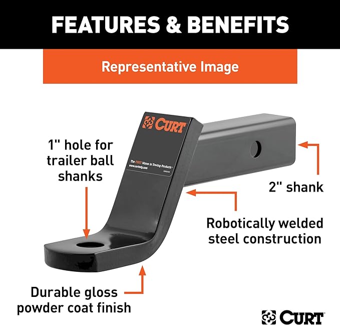 CURT 45030 Class 3 Trailer Hitch Ball Mount, Fits 2-Inch Receiver, 7,500 lbs, 1-Inch Hole, 2-In Drop, 34-Inch Rise