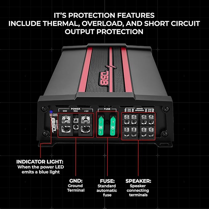 DS18 CANDY-X4B Car Amplifier 4-Channel Class D, 1600W Peak Power RMS, 4 x 120W at 4 Ohm, 4 x 200W at 2 Ohm, and 2 x 350W at 4 Ohm Bridge - Compact Size, fits into Any Vehicle