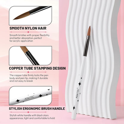 4-piece acrylic nail brush set from Aokitec, perfect for beginners and professionals, with high-quality Kolinsky brushes.