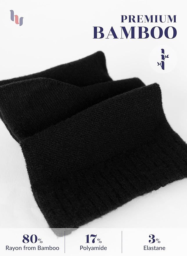 Hugh Ugoli Diabetic Socks for Men, Loose Ankle Socks, Bamboo, Extra-Wide, Thin, Seamless Toe, Non-Binding Top, 4 or 8 Pairs