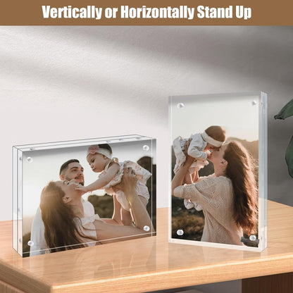 Egofine 4x6 Acrylic Frames 4 Pack, 20mm Thicker Frameless Clear Picture Frames, Double Sided Magnetic Picture Frames, Free Standing Desktop Displa