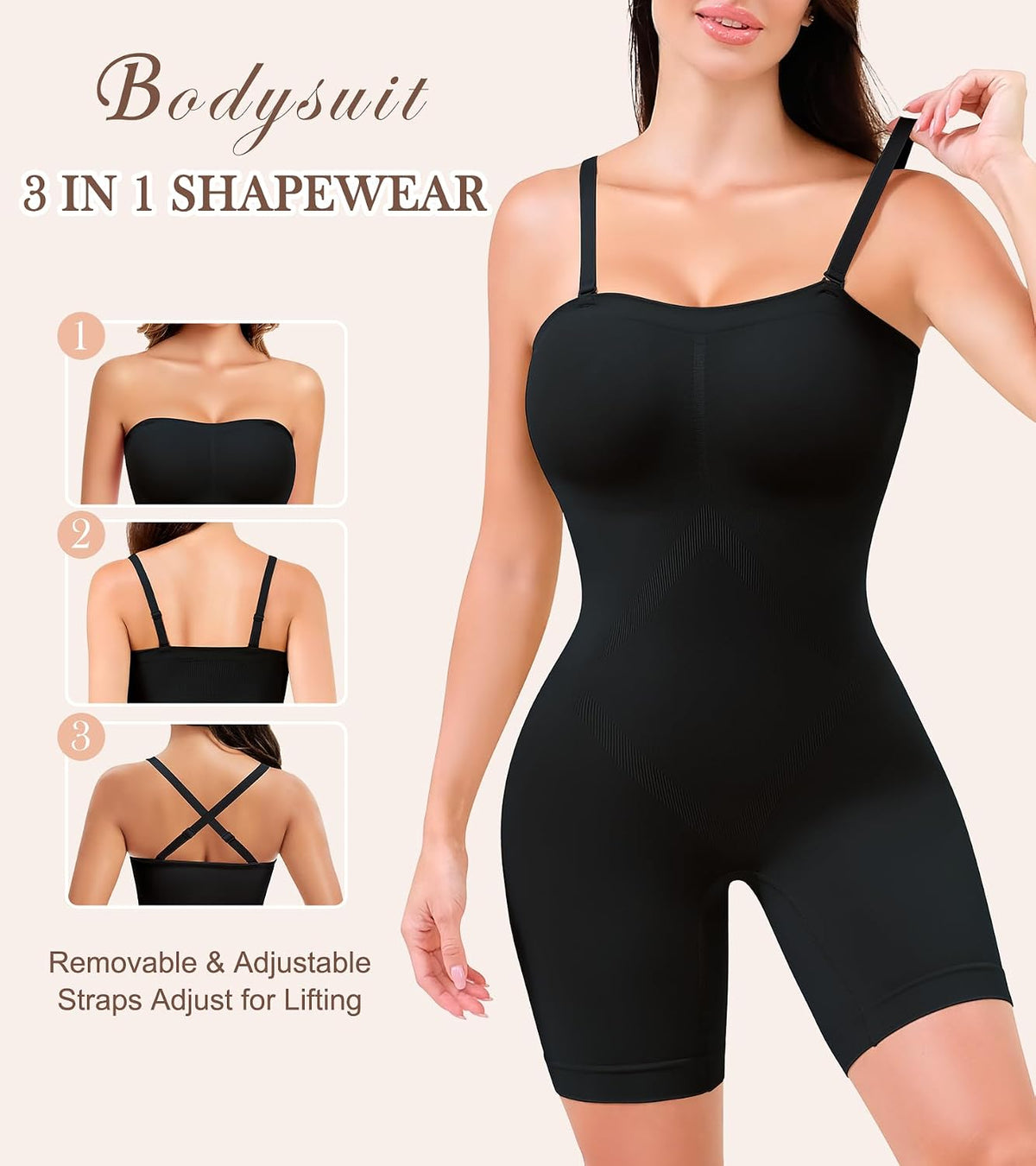 HEPOE Strapless Shapewear for Women, Full Shape Wear Tummy Control Bodysuit, Seamless Slimming Body Shaper.