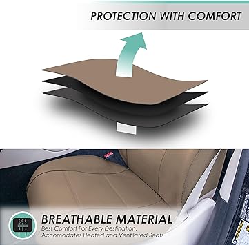 FH-PU002-1010 Classic Exquisite Leather Bench Seat Covers, Split Bench, Solid Beige color