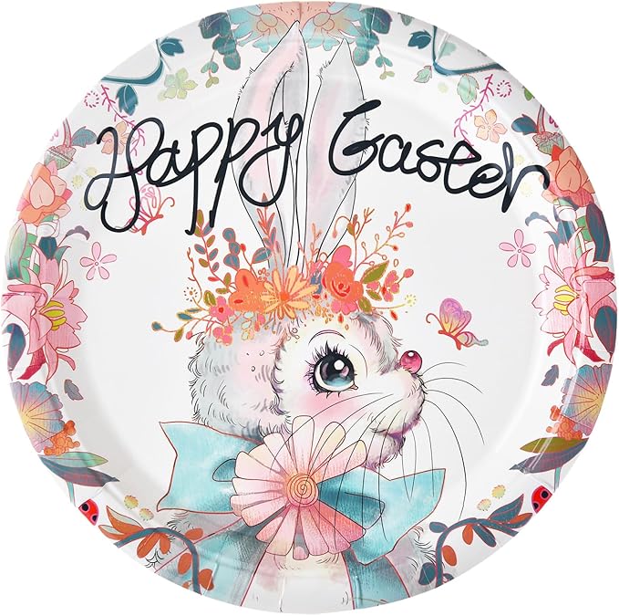 30 Pcs Easter Plates Bunny Plates, 9" Easter Paper Plates Easter Dinner Plates Easter Dessert Plates, Easter Disposable Plates Spring Bunny Paper Plates Easter Salad Party Plates Dinnerware