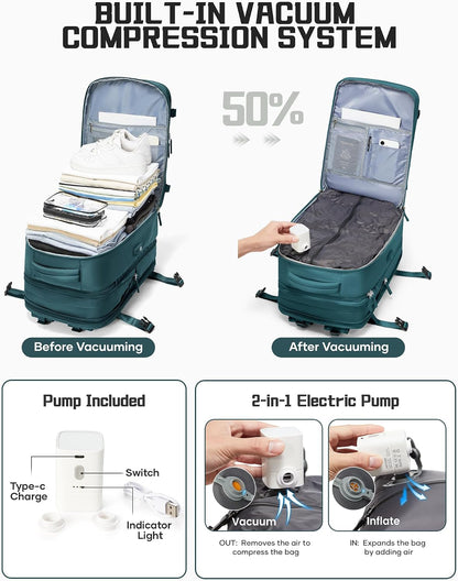 wepadre Vacuum Travel Backpack with Pump Travel Backpack with Vacuum System Expandable Vacpack Compression Backpacks for Travel Easy Vac Pack Carry on Luggage