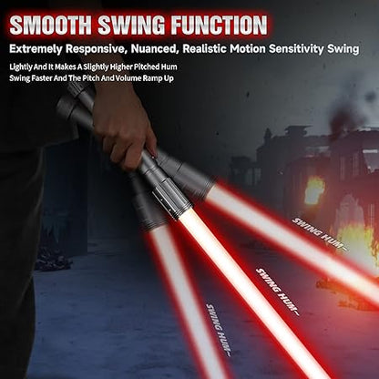 Light Saber with Motion Control, Heavy Dueling Light Sabers Sword Smooth Swing 12 RGB Colors,16 Fonts Blaster Sound Darksaber, Hilt Light Sabers for Adults Kids Forge Christmas Cosplay Gift Sliver E28