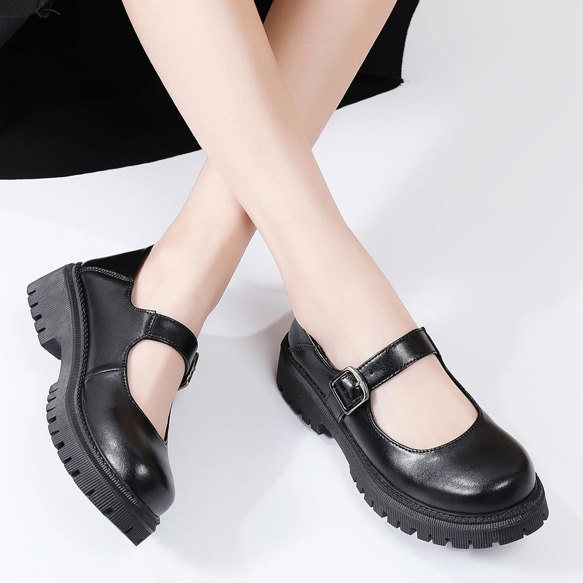 Size 10.5-11 XMM Mary Jane Shoes Platform Chunky Mary Janes for Women Ladies Comfort Leather Round Toe Non-Slip Dressy Casual Cute Girls School Work Shoes