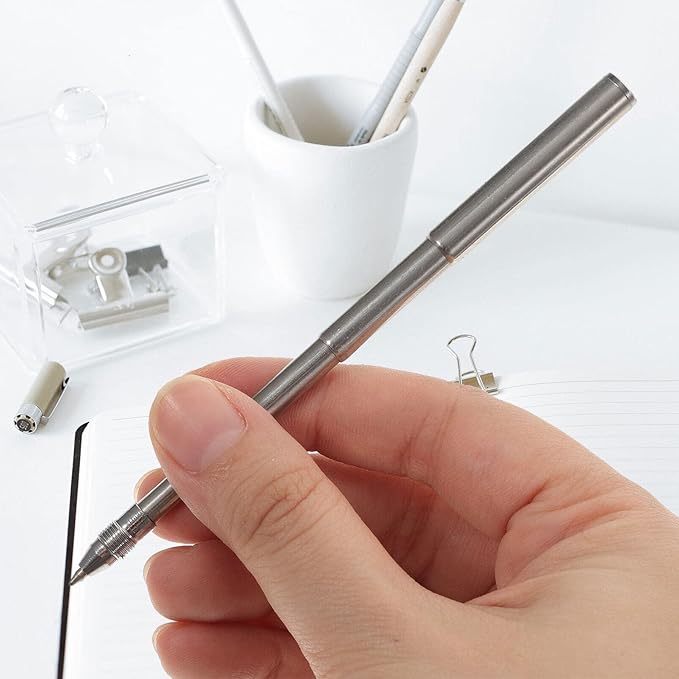 NUOBESTY Stainless Steel Retractable Ballpoint Pen Keychain, Mini Pen, Silver
