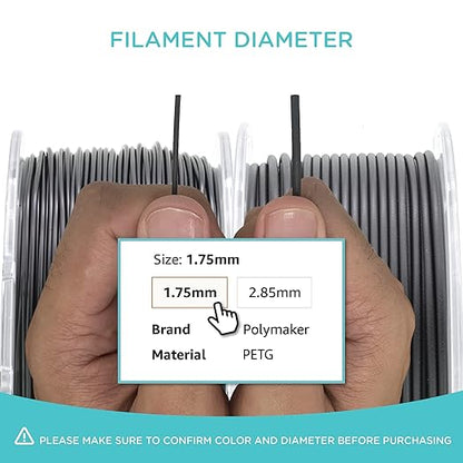Polymaker PETG Filament 1.75mm 1kg Black 3D Printer Filament, PolyLite PETG 3D Printing Filament 1.75mm, Dimensional Accuracy - 0.03mm, Print with Most 3D Printers