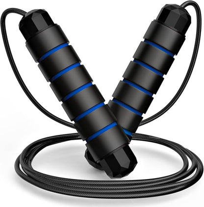Jump Rope, Tangle-Free Rapid Speed Jumping Rope Cable with Ball Bearings for Women, Men & Kids, Adjustable Steel Jump Rope with Foam Handles for Home Gym Exercise Fitness Workout Equipment & Slim Body
