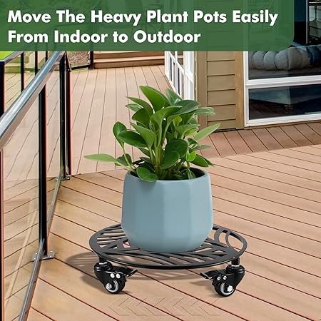 2 Packs Metal Plant Caddy with Wheels 13 Heavy-Duty Wrought Iron Rolling Plant Stands with Casters Indoor and Outdoor Plant Pot Roller Base Plant Saucer Movers Black, Strong Load Capacity
