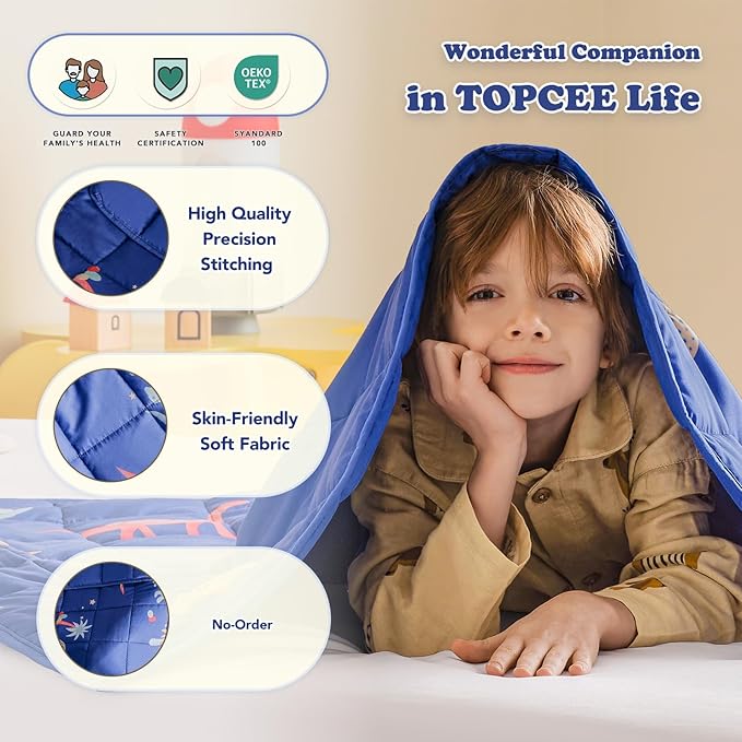 Topcee Weighted Blanket (5lbs 36"x48") Heavy Weighted Blanket Cooling Blanket for Sleeping Perfect for 40-60 lbs,Throw Size Breathable Blanket with Premium Glass Bead