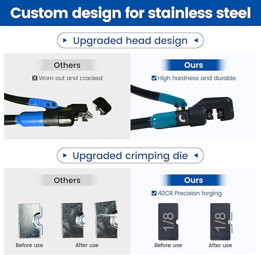 Muzata Custom Cable Railing Crimping Tool Hydraulic Crimper Hydraulic Crimping Tool for 18" Stainless Steel Cable Railing Kit Wire Rope Swaging Kit CR09
