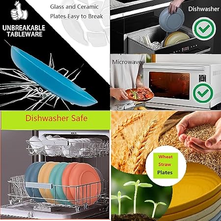 Eco-friendly plate that is not breakable - Wheat straw fiber lightweight plate 4-piece set (Dark Green)