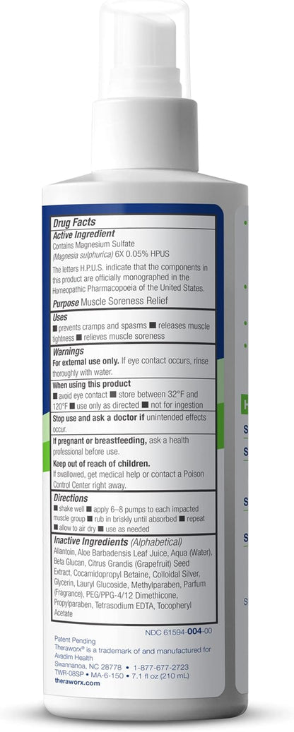 Theraworx Relief for Muscle Cramps Spray Fast-Acting Muscle Spasm, Leg Soreness with Magnesium Sulfate - 7.1 oz - 1 Count