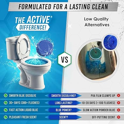 ACTIVE Automatic Toilet Bowl Cleaner Tablets Blue Gel Toilet Tank Cleaners, Septic-Safe Hard Water Ring Stain Remover, Smell Eliminator Heavy Duty Toilet Cleaning  Deodorizer, Fresh Scent - 12 Tabs