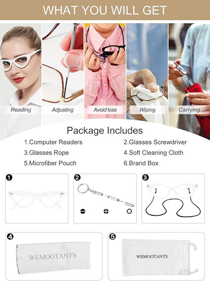 Unique Reading Glasses for Women Blue Light Blocking Readers Retro Cat Eye Style