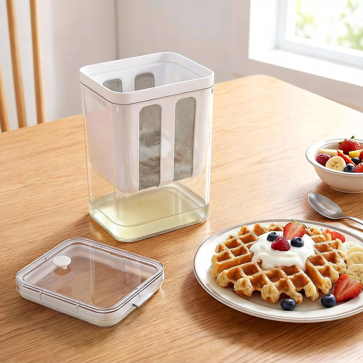 Yogurt Strainer, 1800Ml/1.9 Quarts Yogurt Separator Hung Curd Maker with Fine Mesh Bag & Lid, BPA Free Yogurt Maker for Whey Separation, Soybean Milk Fruit Juice Coffee Soup