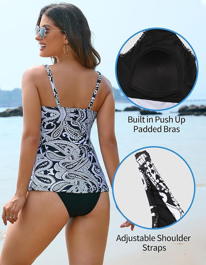 Womens Tankini Top Twist V Neck Bathing Suit Top Flowy Padded Swimsuit Top Swim Tank Top Only