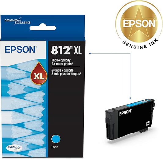 EPSON 812 DURABrite Ultra Ink High Capacity Cyan Cartridge (T812XL220-S) Works with WorkForce Pro WF-7310, WF-7820, WF-7840, WorkForce EC-C7000