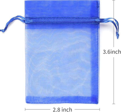 Akstore 100Pcs 2.8"x3.6"(7x9cm) Sheer Drawstring Organza Jewelry Pouches Wedding Party Christmas Favor Gift Bags (Blue)