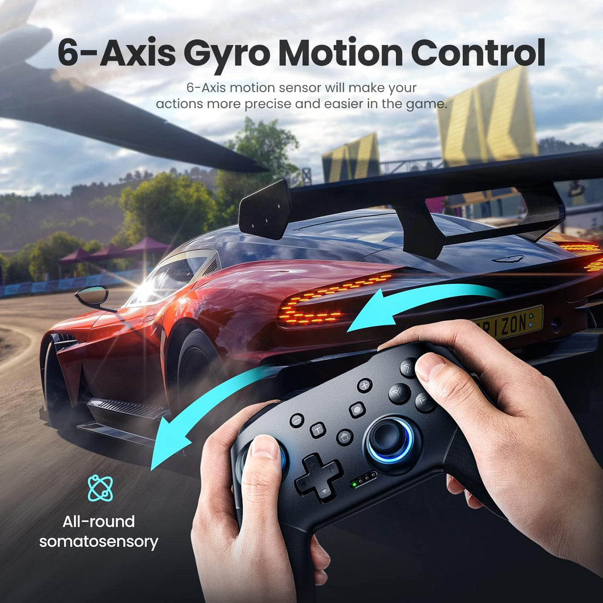 VOYEE Wireless Switch Controllers for Switch/Lite/OLED/PC, Pro Controller One-Key Pairing Gamepad with 9-Color RGB LEDs, 6-Axis Motion Control, Wake Up Function