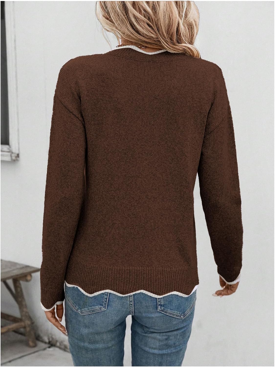 SOLY HUX Women's Long Sleeve Sweaters V Neck Knitted Sweater Tops Loose Jumper Pullover Fall Outfits