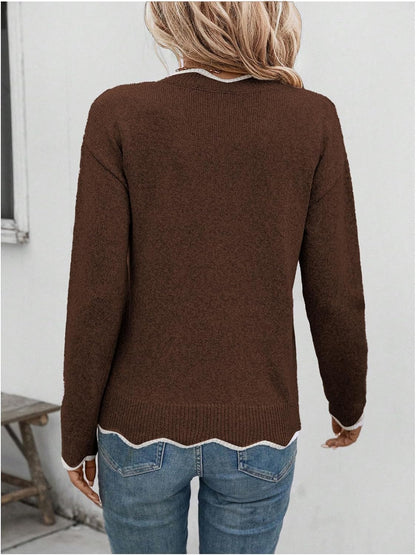 SOLY HUX Women's Long Sleeve Sweaters V Neck Knitted Sweater Tops Loose Jumper Pullover Fall Outfits