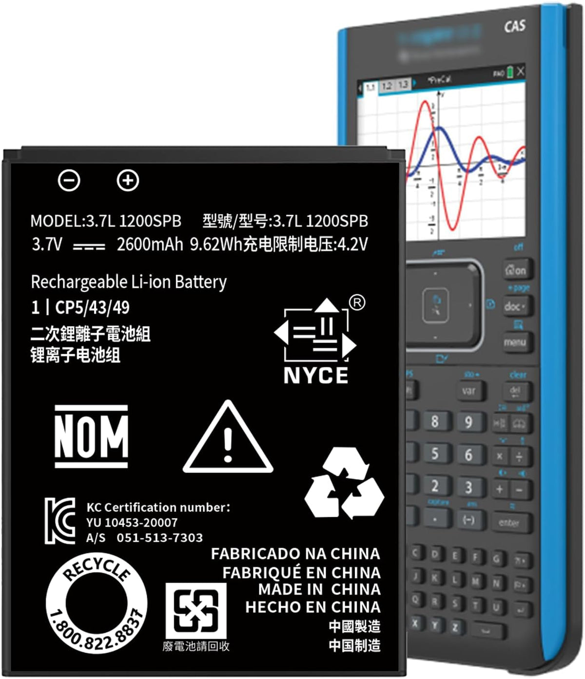 TI-84 Plus CE Battery for Texas Instruments,???????????????? High Capacity 0 Cycle,P11P35-11-N01 Battery,Part No 3.7L1200SPB 3.7V TI-Nspire CX II TI-Nspire CX II CAS