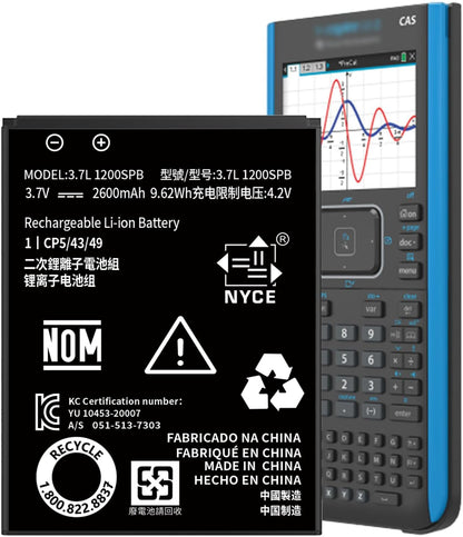 TI-84 Plus CE Battery for Texas Instruments,???????????????? High Capacity 0 Cycle,P11P35-11-N01 Battery,Part No 3.7L1200SPB 3.7V TI-Nspire CX II TI-Nspire CX II CAS