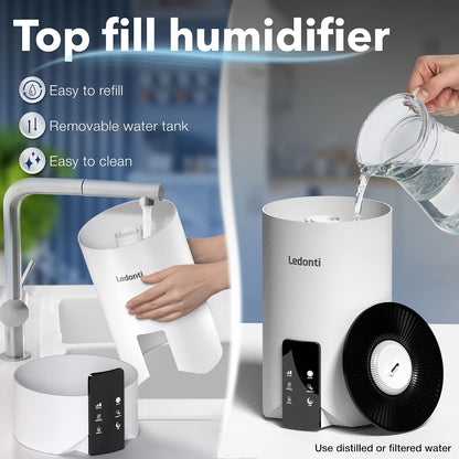 Ledonti Humidifiers for Bedroom Smart Control - Dual Mist Cool & Warm Mist Humidifier 4L Big Capacity Top Fill Water Tank, Quie Humidifier, for Large Rooms Home Living Office Baby - Ultrasonic Humidifier